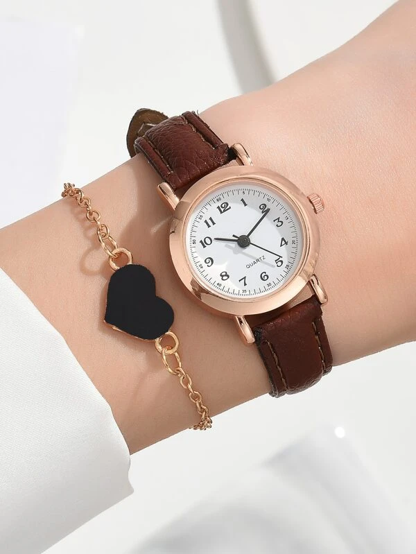 นาฬิกาข้อมือ สไตล์มินิมอล หน้าปัดกลม 1 ชิ้น และ สร้อยคอ 1 ชิ้น  น-0148