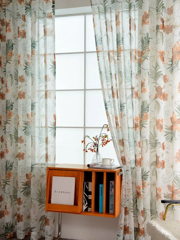 ผ้าม่านโปร่งบานเดี่ยว ลาย ดอกไม้  046