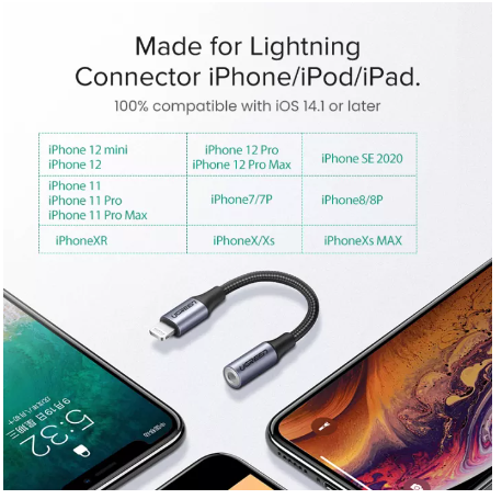 GE143-สายอะแดปเตอร์หูฟัง MFI Lightning to 3.5mm Headphone Adapter สำหรับ iPhone 14 13 Pro Max iPhone 14 Plus iPad iPod Model: 30756