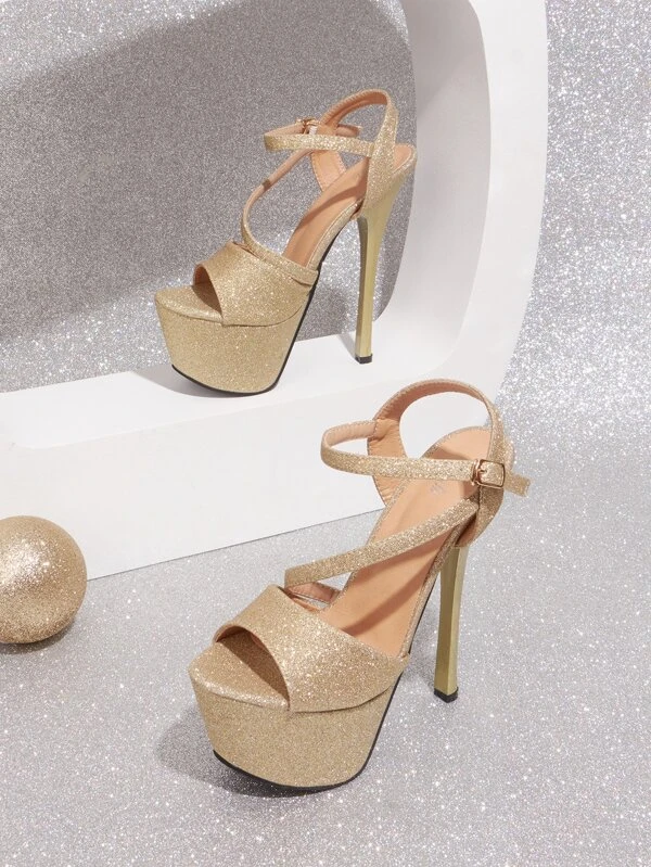 รองเท้าแตะ ส้นสูง กลิตเตอร์ ผูกข้อเท้า l-65