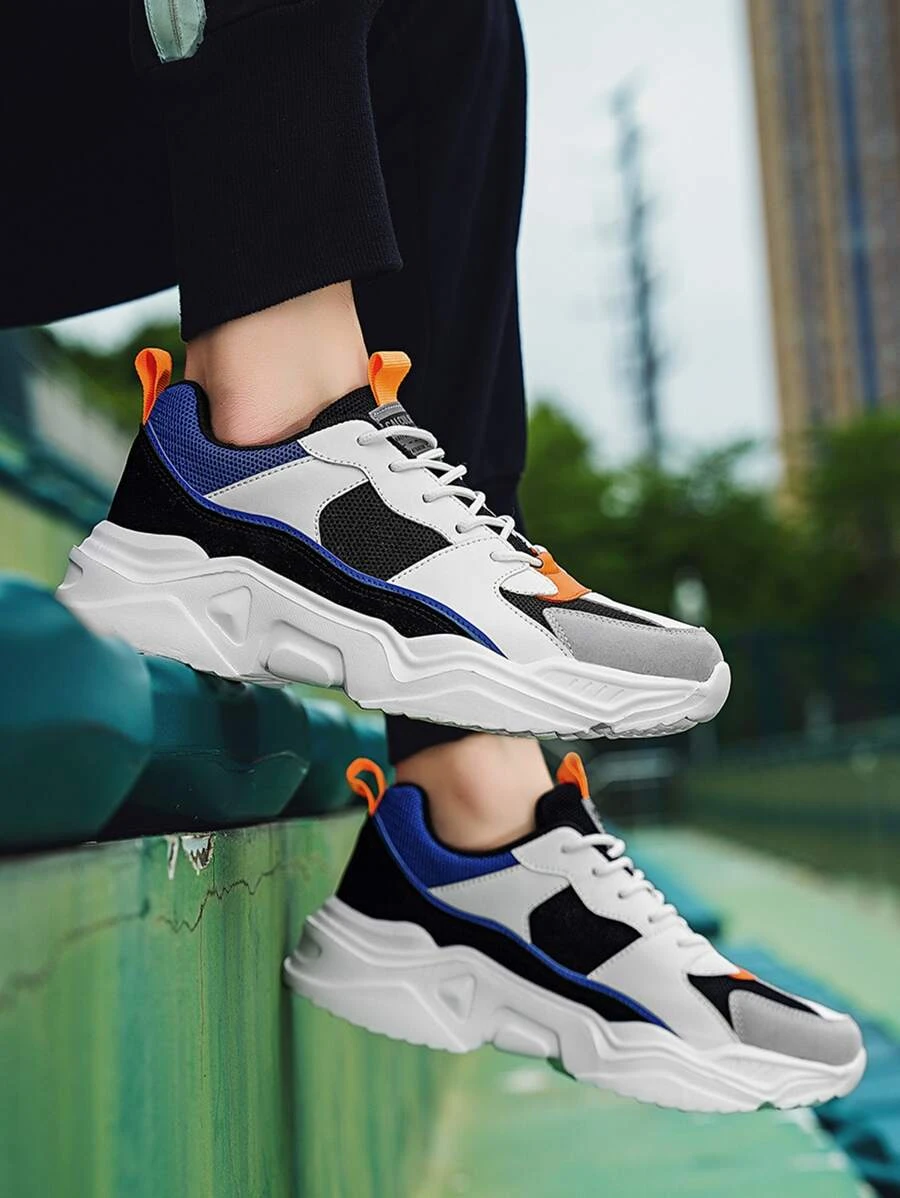 ผู้ชาย รองเท้าผ้าใบทรง Chunky บล็อคสี แพทช์ ตัวอักษร สายรัดหน้า m-36 z.39-45