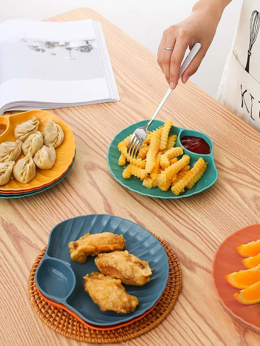 1 ชิ้น จานเกี๊ยว พลาสติก สีสุ่ม สร้างสรรค์ พร้อมแผ่นน้ำส้มสายชู สำหรับ จานซูชิ จานผลไม้ จานขนม ff-16