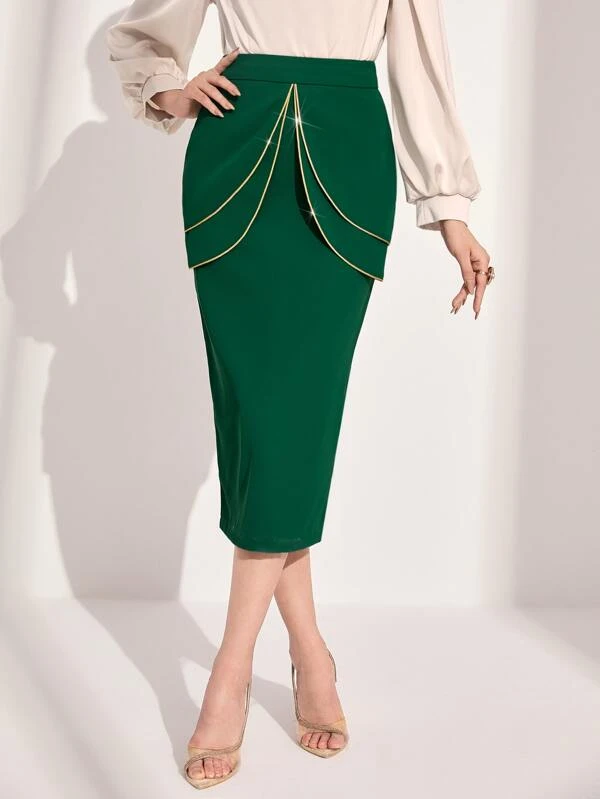 กระโปรง ทรงดินสอ เอวสูง ขอบสีตัด jj-126