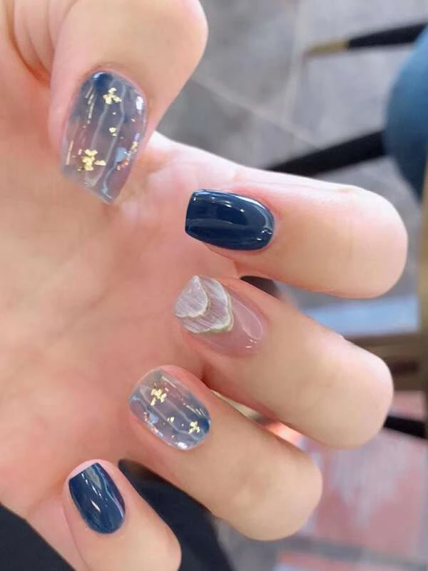 24 ชิ้น เล็บปลอม ทรงเหลี่ยม สั้น & ตะไบเล็บ 1 ชิ้น & เทป 1 แผ่น c-36