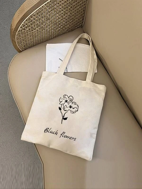 กระเป๋าช้อปปิ้ง ดอกไม้ & ลาย ตัวอักษร n-44