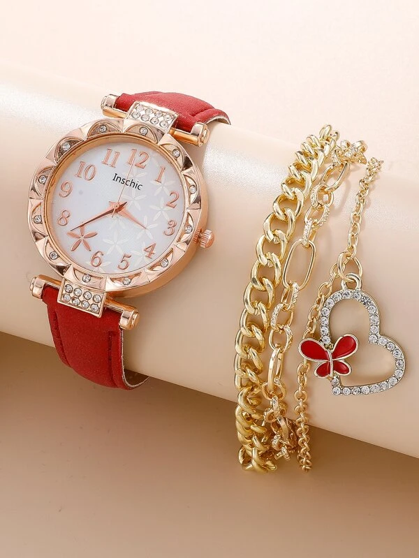 1 ชิ้น ตกแต่ง พลอยเทียม นาฬิกาควอตซ์ & 1 ชิ้น สร้อยข้อมือ  น-11