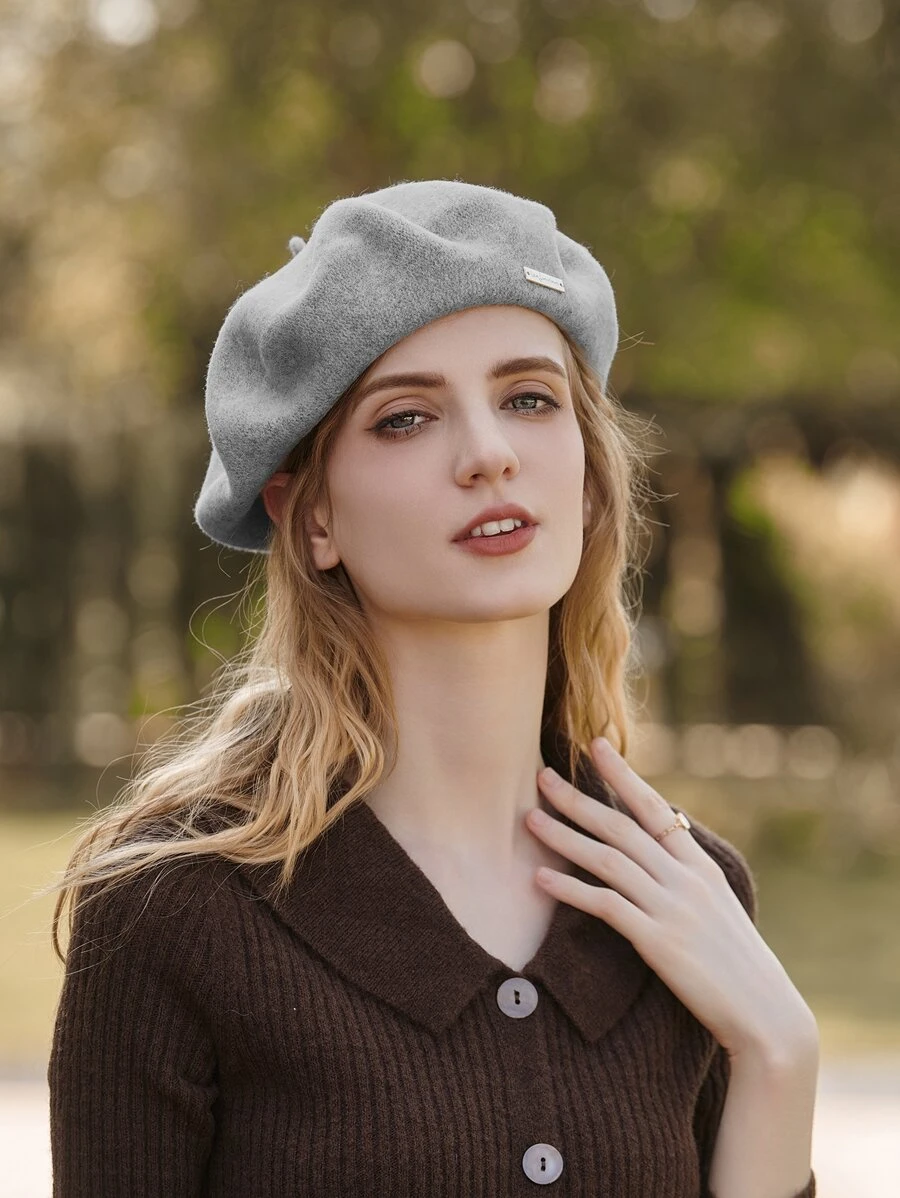 หมวกเบเร่ต์ ผ้าวูล 100% ตกแต่ง ตัวอักษร  i-100