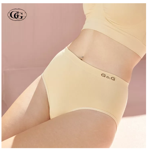 PAN22 G&G Underwear : กางเกงใน ทอไร้ตะเข็บ รุ่น EU0008 กางเกงในเอวสูง สีเบจ