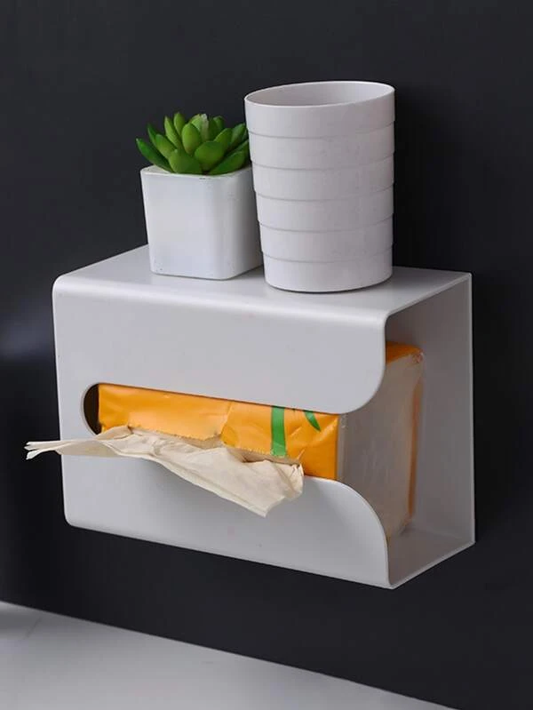 กล่องทิชชู่ ไม่ต้องพันช์ มัลติฟังก์ชั่น พลาสติก เนื้อเยื่อ จัดเก็บ มินิมอลลิสต์ สีขาว สำหรับ บ้าน 1 ชิ้น  nn-30