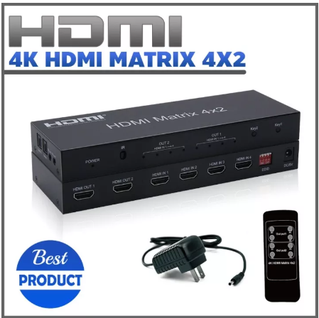 GE95-HDMI Matrix 4x2 Switch HDMI Splitter with Audio Out,Remote Control Support CEC, Deep Color 30bit, 36bit