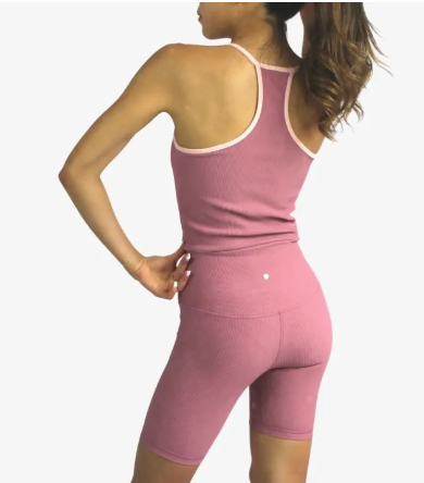 SF40-Ribbed Reversible Crop top (Blush) - เสื้อสายเดียว เสริมฟองน้ำสีชมพููอ่อนและเข้ม / เสื้อออกกำลังกาย เสื้อผ้าโยคะ เล่นกีฬา