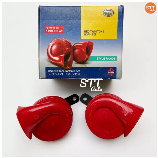 JIM44-HELLA แท้ แตรหอย เสียงเบนซ์ HELLA RED TWIN TONE 12V (1คู่) ใส่ได้ทั้งมอเตอร์ไซด์และรถยนต์