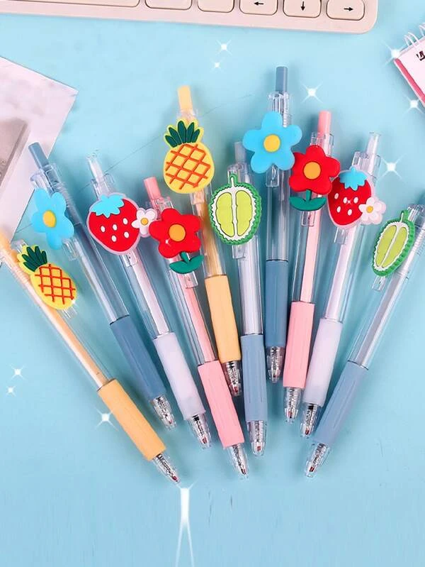 ปากกาลูกลื่น 5 ชิ้น ลายดอกไม้ และ ลายผลไม้ s-5