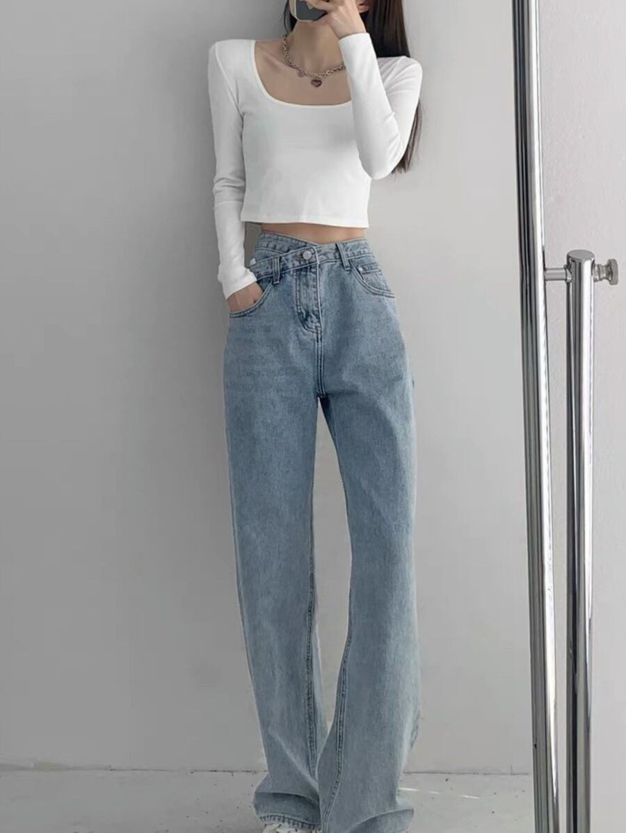 กางเกงยีนส์ กางเกงยีนส์ผู้หญิง กางเกงขายาว กางเกงยีนส์ขายาว กางเกงแฟชั่น  ee-52