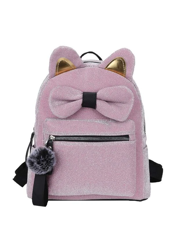 กระเป๋า ทรงแปลกใหม่ กลิตเตอร์ การ์ตูน หู & ตกแต่ง โบว์ พร้อม จี้ ปอมปอม  ll