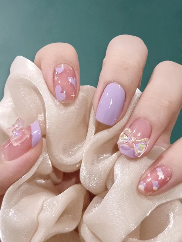 เล็บปลอม ตกแต่ง โบว์ 24 ชิ้น c-1