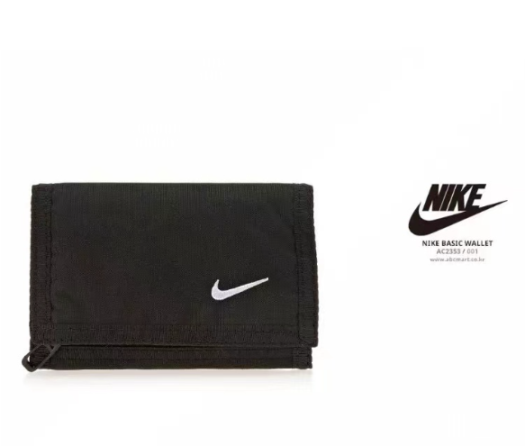 TOP14-Nike กระเป๋าสตางค์ใบสั้น แบบเรียบ สำหรับผู้ชายและผู้หญิง ผ้าไนลอน 3 พับ กระเป๋าสตางค์ สีดำ