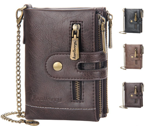 TOP29-Csonlinemall กระเป๋าสตางค์หนัง PU ใบสั้น แบบพับได้ ใส่บัตรเครดิตได้ สไตล์เรโทร สําหรับผู้ชาย