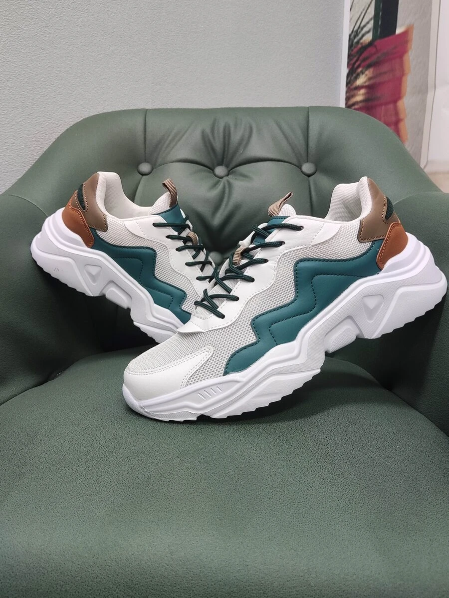 ผู้ชาย รองเท้าผ้าใบทรง Chunky บล็อคสี ตาข่ายประกบ สายรัดหน้า m-46 z.39-44