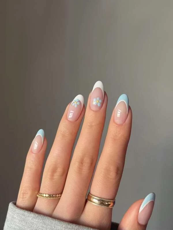 24 ชิ้น เล็บปลอม ทรงอัลมอนด์ ยาว & ตะไบเล็บ 1 ชิ้น & เทป 1 แผ่น c-56