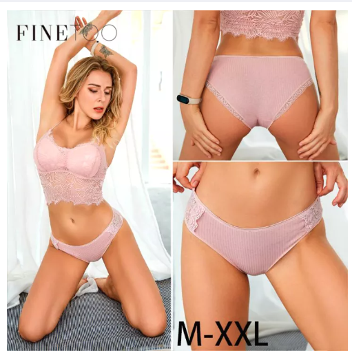 PAN28 FINETOO women Low Rise Cotton Lace Underwear soft Breathable Untuk Wanita Underpants
