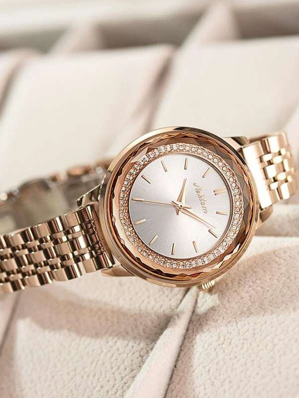 นาฬิกาควอทซ์ ตัวชี้ แบบกลม ตกแต่ง พลอยเทียม  น-106