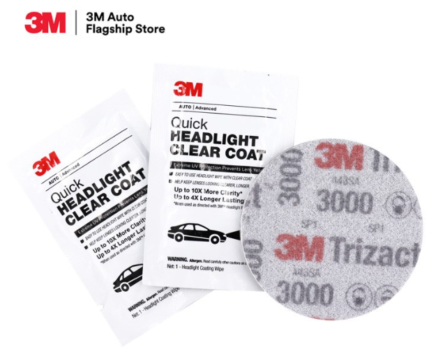 AC88-3M ชุดขัดโคมไฟหน้ารถยนต์ (Headlight Clear Coat 2 ซอง + กระดาษทรายกลม 02087 เบอร์ 3000 3 นิ้ว 1 แผ่น )