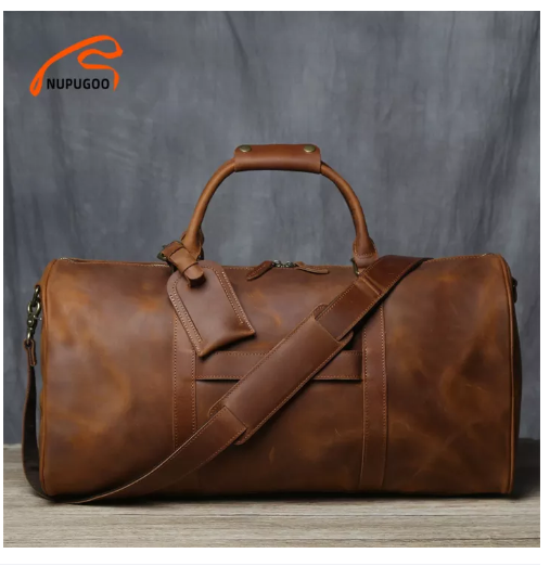 BAG72-NUPUGOO Retro Men's Hand Luggage Bag Travel Bag Geunine Leather Large Capacity Single Shoulder Messenger For 15 Inch Laptop