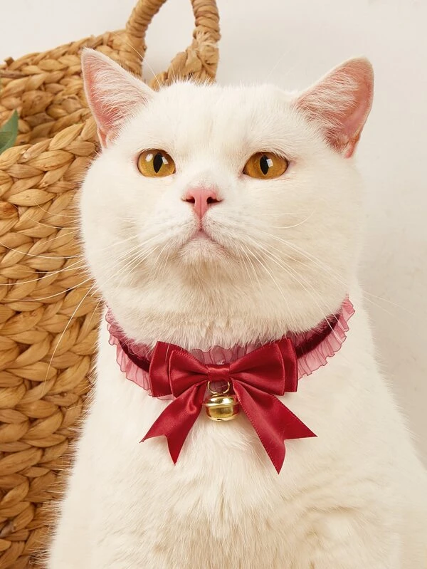 สร้อยคอ สัตว์เลี้ยง สีสุ่ม ตกแต่ง โบว์ 1 ชิ้น ม-92