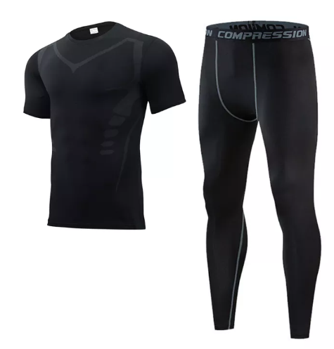 VIC07-ชุดกีฬาสำหรับผู้ชาย เซต2ชิ้น กระชับกล้ามเนื้อ ชุดออกกำลังกาย[กทม. พร้อมส่ง]