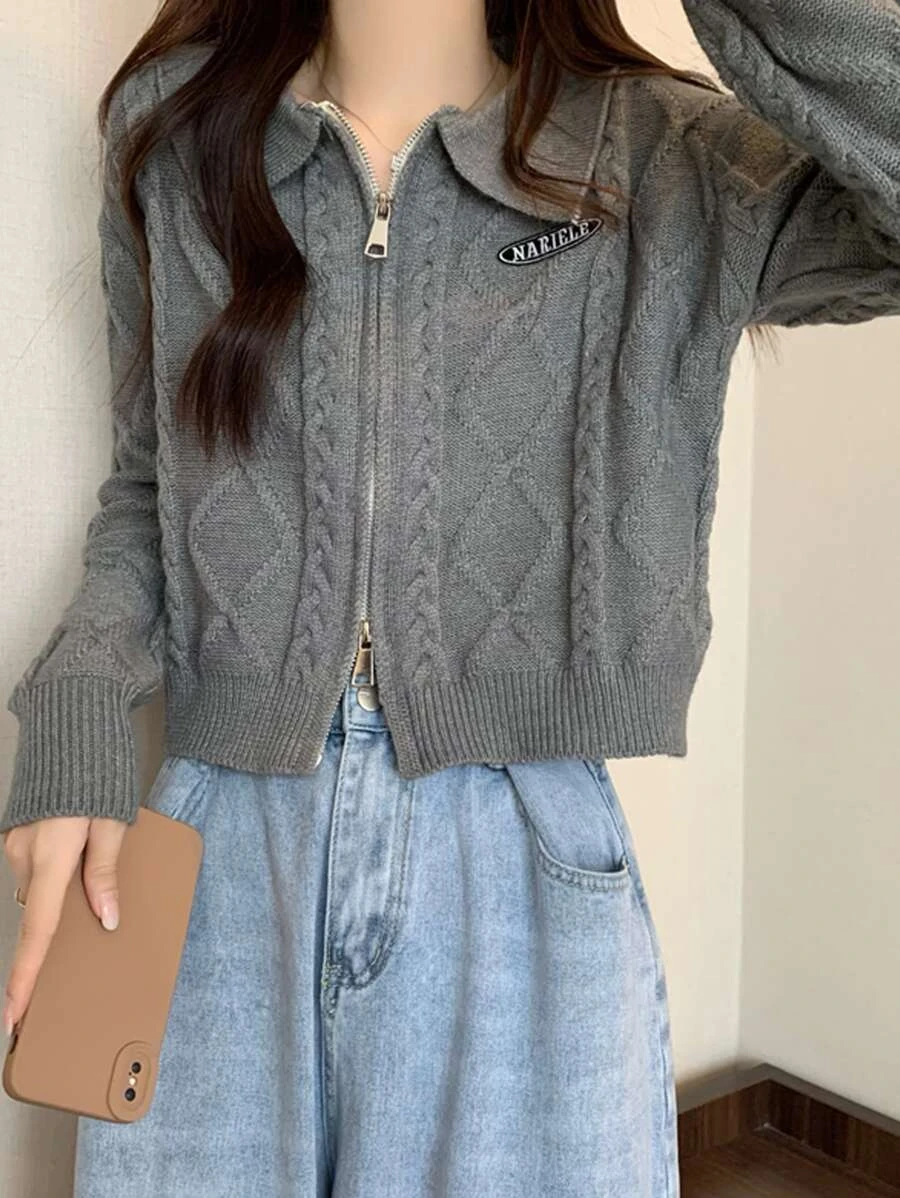 คาร์ดิแกน แพทช์ ตัวอักษร ซิปเต็ม ถักลายสายเคเบิล i-55