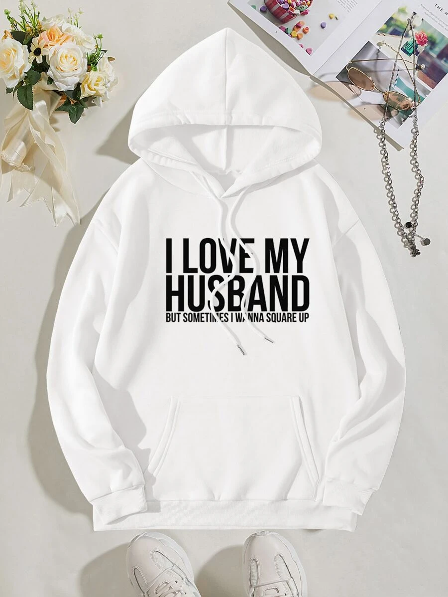 เสื้อฮู้ด ให้ความอบอุ่น พิมพ์ สโลแกน กระเป๋าจิงโจ้ เชือกรูด  cc-76