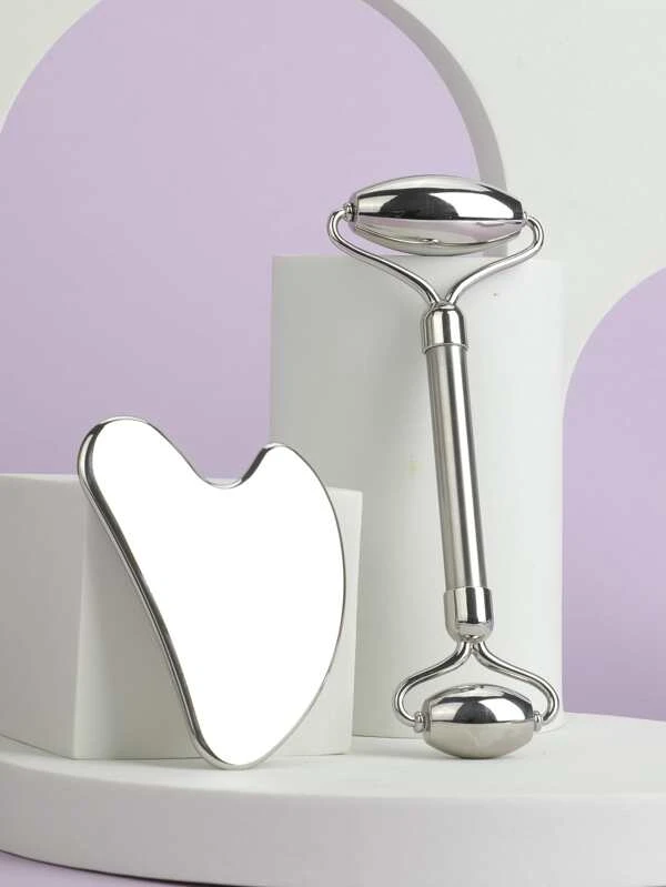 1 ชิ้น สแตนเลส กระดานกัวซา & 1 ชิ้น ใบหน้า ลูกกลิ้งนวด d-7